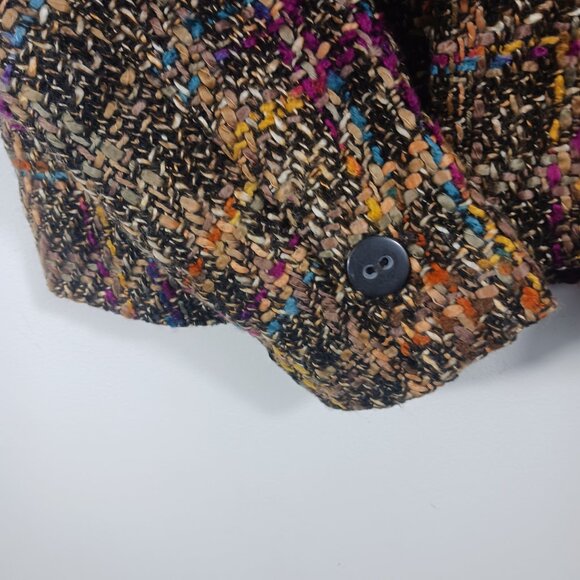 Dialogue SZ 14 Tweed Jacket Long Sleeve Button Front Brown/Green/Burgundy/Cream - Picture 11 of 16